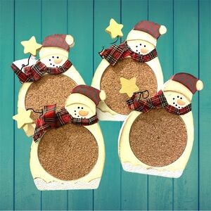 Set If 4 Wood & Cork Fun Christmas Snowmen Drink Coasters Wintertime Holiday Bar